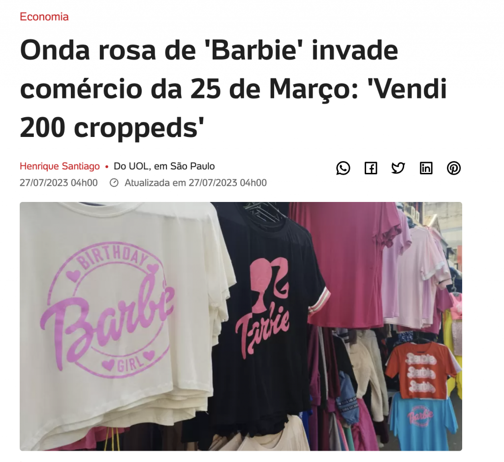 Onda rosa de 'Barbie' invade comércio da 25 de Março, em SP